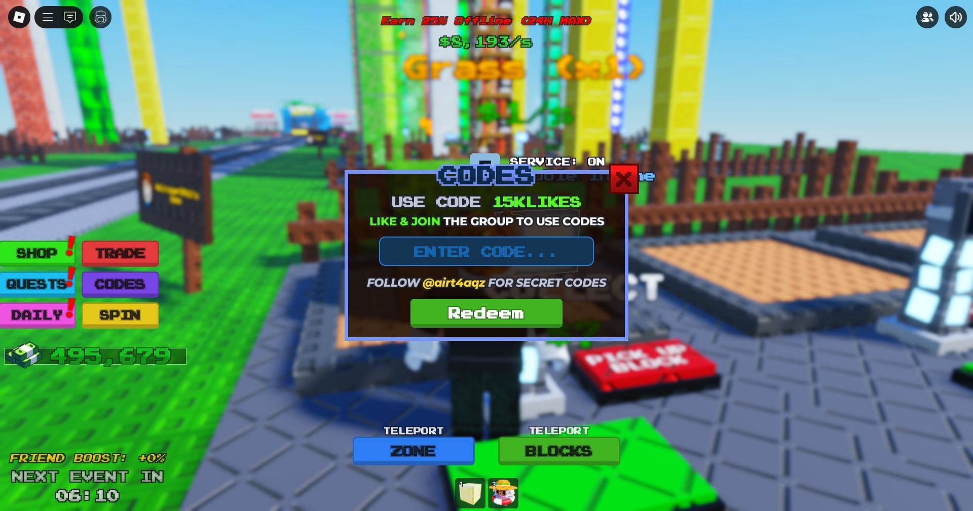 Redeem the code here (Image via Roblox)